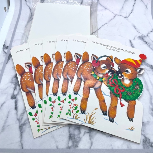 6 Vintage Gallant Christmas Cards Great-Grandparents Reindeer Deer Holiday - Picture 1 of 6